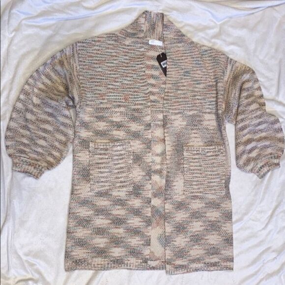 Janice Apparel bubble sleeve neutral melange long line cardigan | Sz M, NWT - Picture 2 of 12